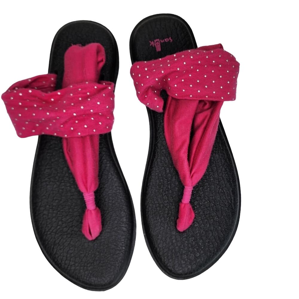 Sanuk Yoga Sling 2 Pink With Silver Polkadots Size 10